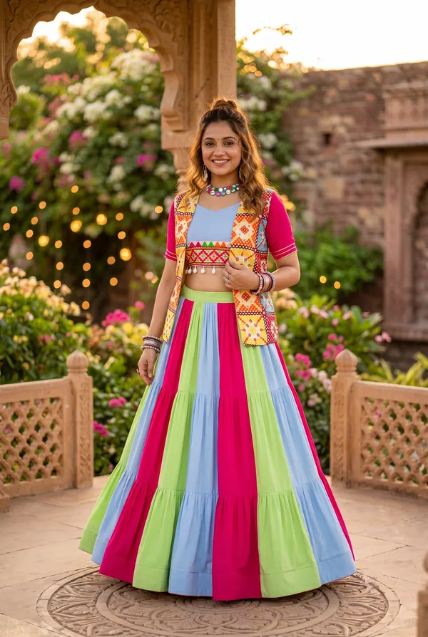Multi-Color_Tiered_Flared_Lehenga_Choli_Set