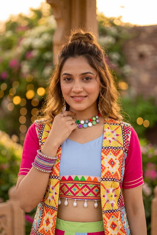 Multi-Color_Tiered_Flared_Lehenga_Choli_Set