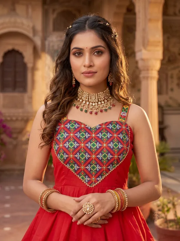 Red_Peplum_Top_&_Yellow_Flared_Skirt_Lehenga_Choli_Set