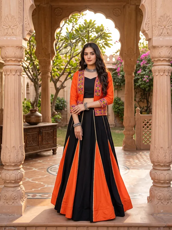 Black_&_Orange_Kali_Flared_Lehenga_Choli