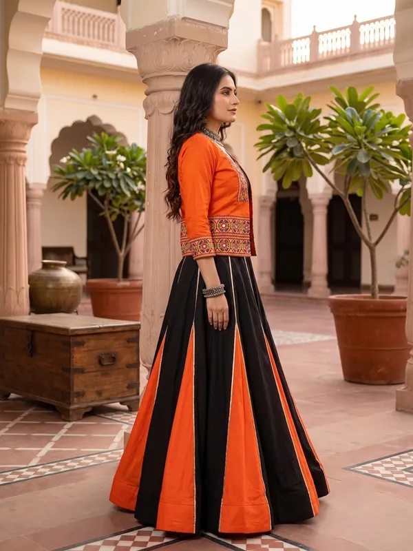 Black_&_Orange_Kali_Flared_Lehenga_Choli