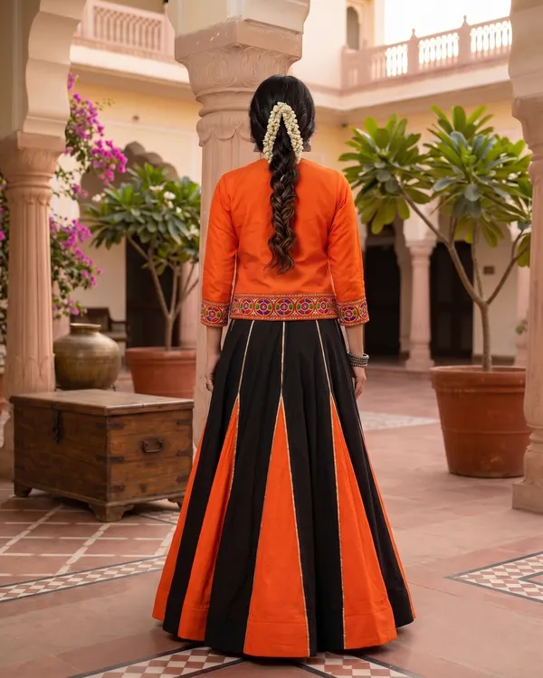 Black_&_Orange_Kali_Flared_Lehenga_Choli