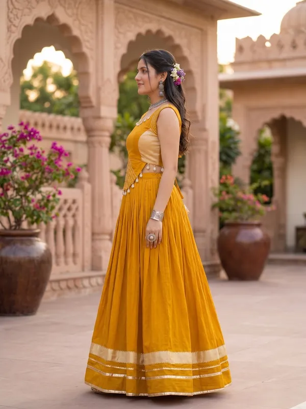 Navratri_Special_Mustard_Sleeveless_Lehenga_Choli