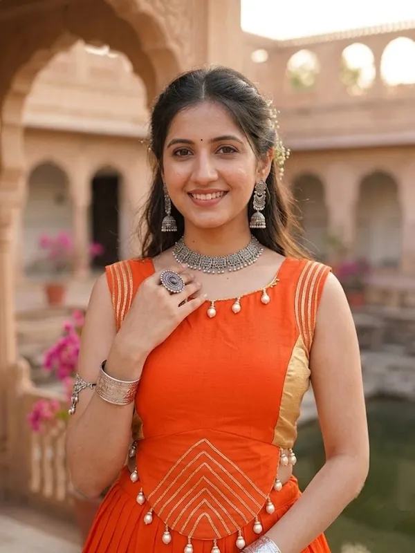 Navratri_Special_Orange_Sleeveless_Lehenga_Choli