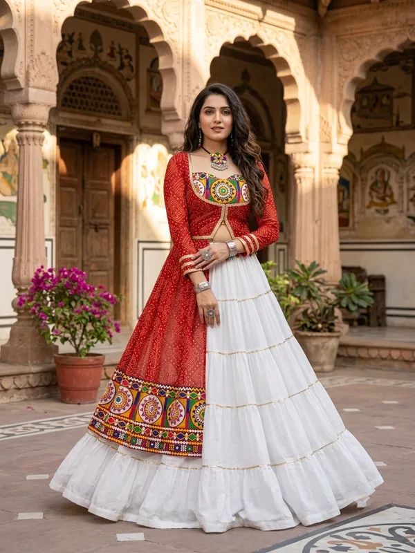 Red_Bandhani_Long_Jacket_Lehenga_Choli_Set