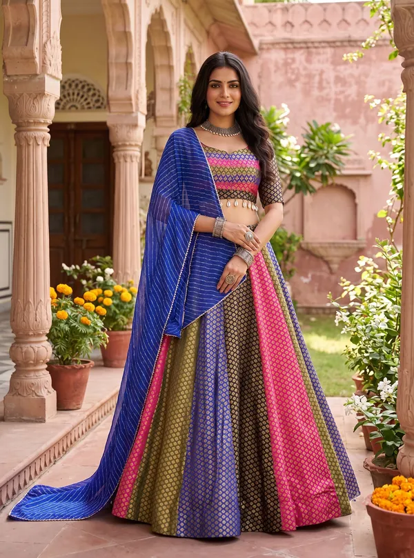 Multi-Color_Panelled_Banarasi_Silk_Lehenga_Choli_Set