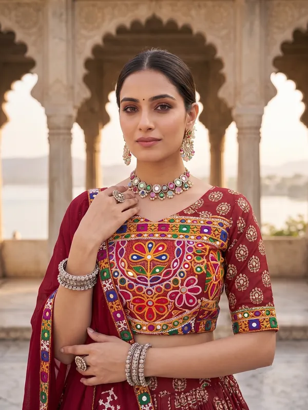 Maroon_Kutchi_Embroidered_Chaniya_Choli