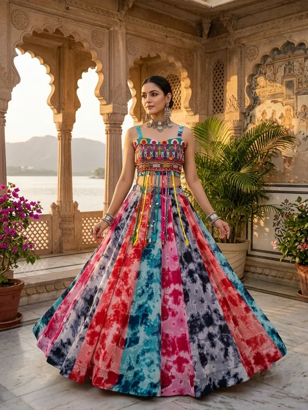 Multi-Shade_Shibori_Flared_Lehenga_Choli
