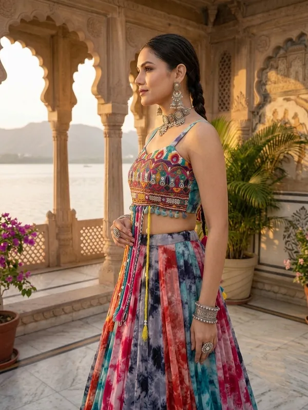 Multi-Shade_Shibori_Flared_Lehenga_Choli