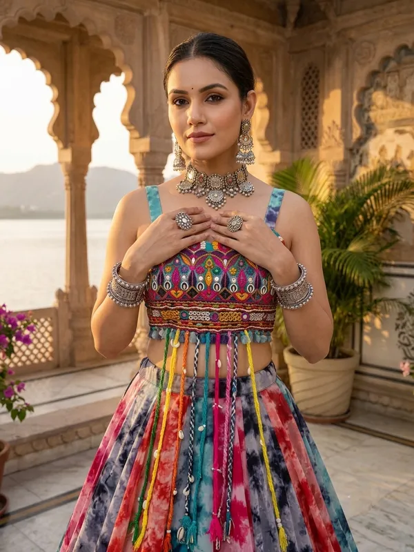 Multi-Shade_Shibori_Flared_Lehenga_Choli