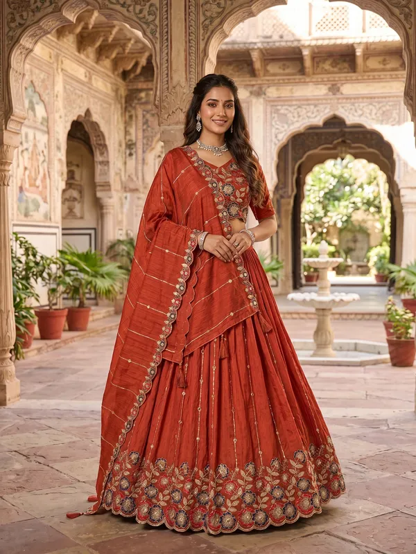 Rust_Orange_Embroidered_Lehenga_Choli