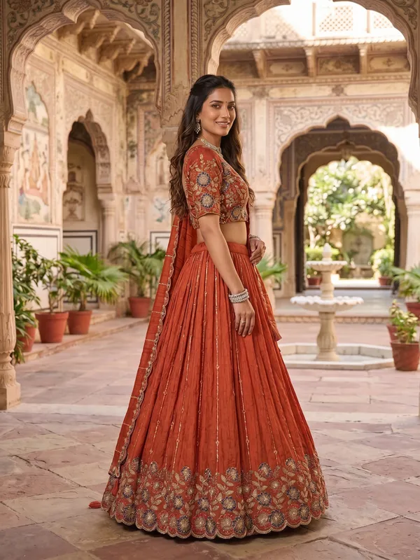 Rust_Orange_Embroidered_Lehenga_Choli