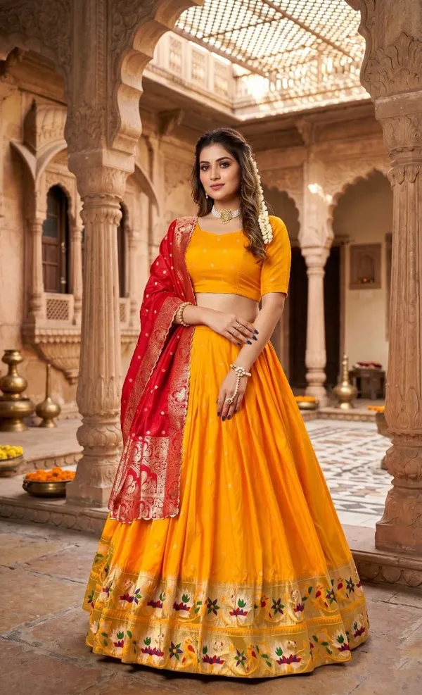 Golden_Paithani_Silk_Lehenga_Choli_Set