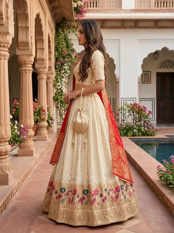 Cream_&_Rani_Silk_Lehenga_Choli_Set