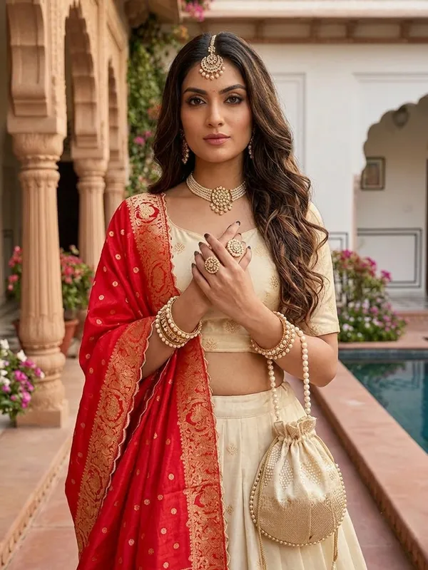 Cream_&_Rani_Silk_Lehenga_Choli_Set