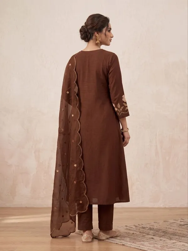 Pure_Cotton_Designer_Brown_Anarkali_Kurti_Set_with_Embroidery_Dupatta