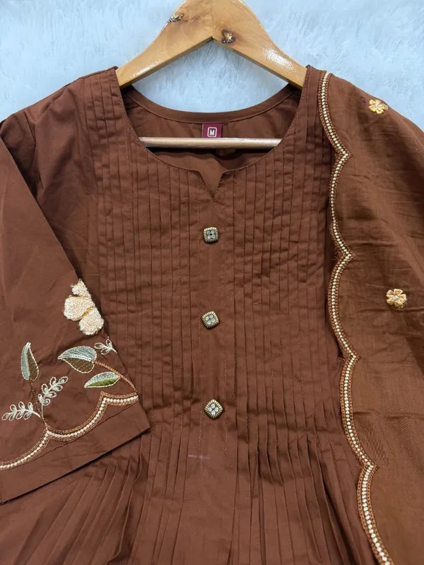 Pure_Cotton_Designer_Brown_Anarkali_Kurti_Set_with_Embroidery_Dupatta