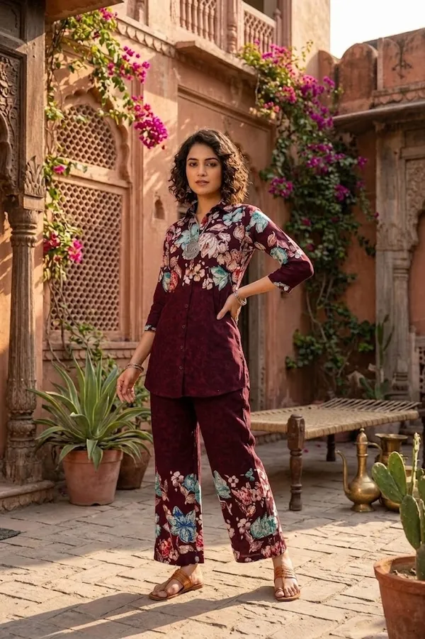 Maroon_Designer_Festive_Cotton_Co-Ord_Set_for_Women