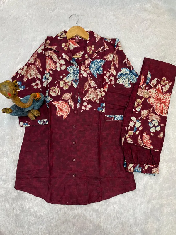 Maroon_Designer_Festive_Cotton_Co-Ord_Set_for_Women
