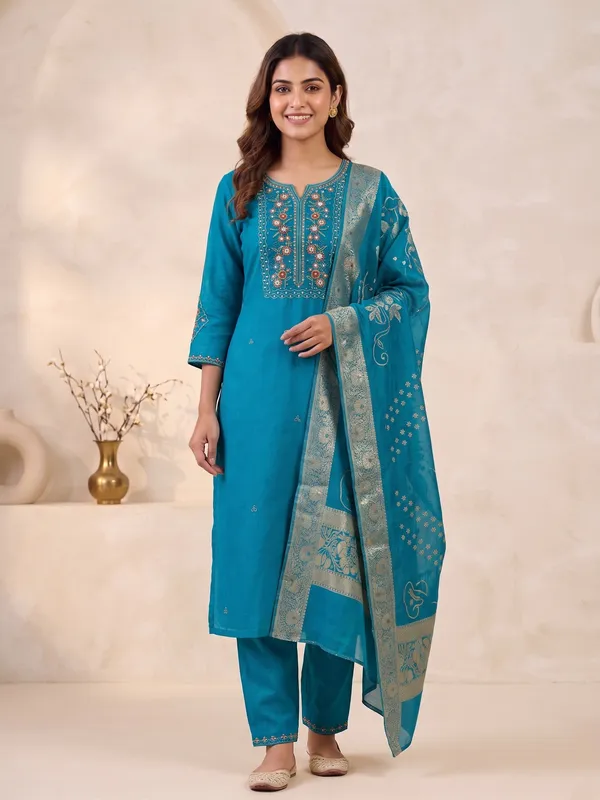 FIROZI_Viscose_Mango_Silk_Kurti_Pant_Set_with_Jacquard_Dupatta
