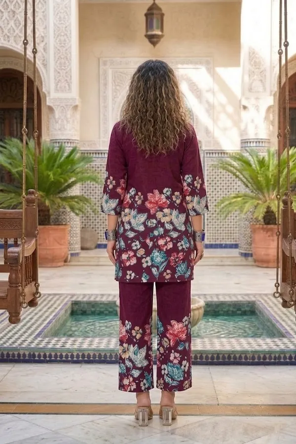 Maroon_Floral_Printed_Kurti_Co-Ord_Set