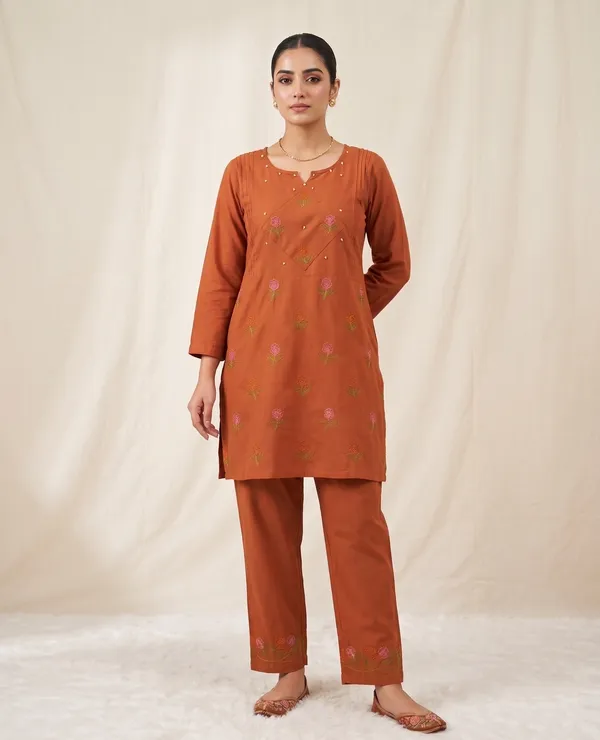 Designer_Embroidered_Orange_Rayon_Co-Ord_Set_for_Women