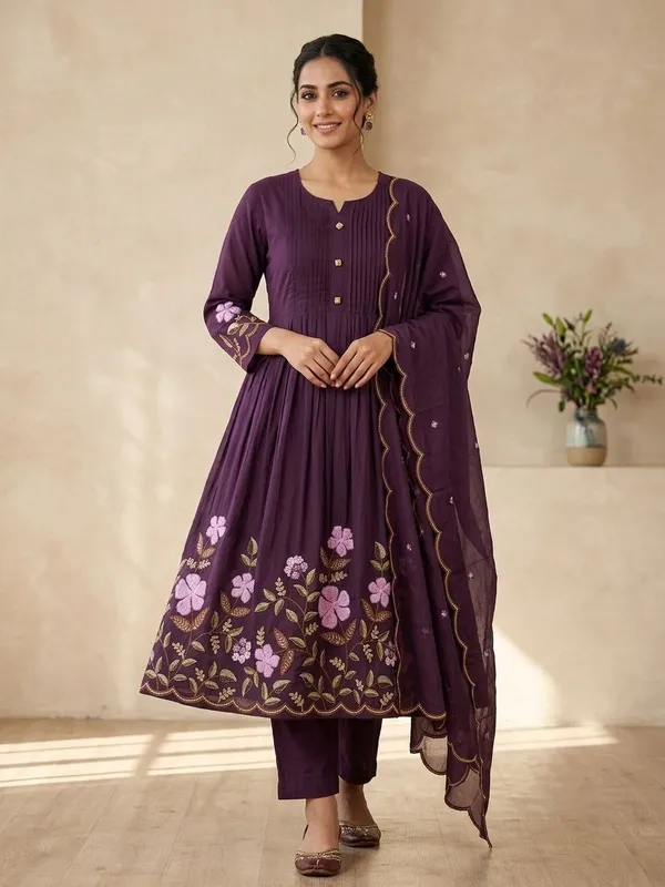 Pure_Cotton_Designer_Orange_Anarkali_Kurti_Set_with_Embroidery_Dupatta