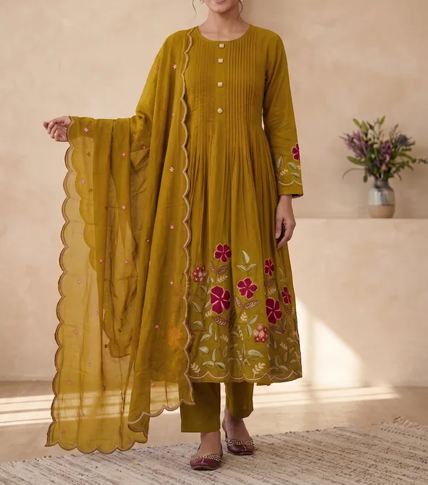 Pure_Cotton_Designer_Mustard_Anarkali_Kurti_Set_with_Embroidery_Dupatta