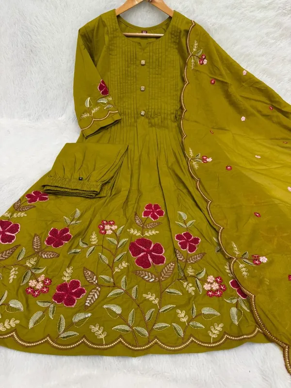 Pure_Cotton_Designer_Mustard_Anarkali_Kurti_Set_with_Embroidery_Dupatta