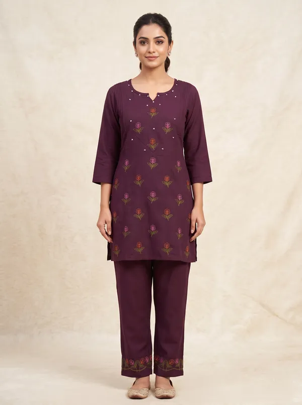 Designer_Embroidered_Wine_Rayon_Co-Ord_Set_for_Women