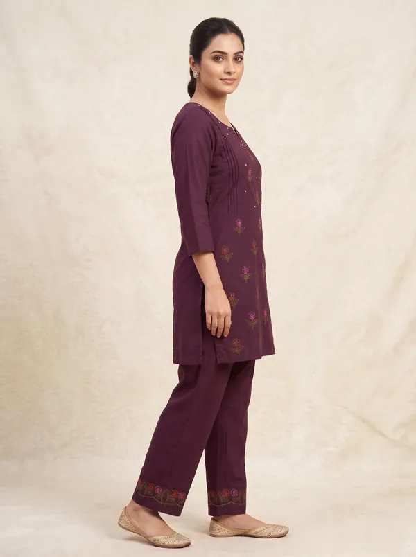 Designer_Embroidered_Wine_Rayon_Co-Ord_Set_for_Women