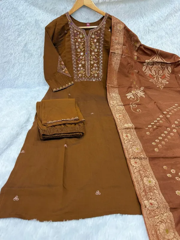 FIROZI_Viscose_Mango_Silk_Kurti_Pant_Set_with_Jacquard_Dupatta