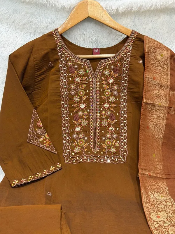FIROZI_Viscose_Mango_Silk_Kurti_Pant_Set_with_Jacquard_Dupatta