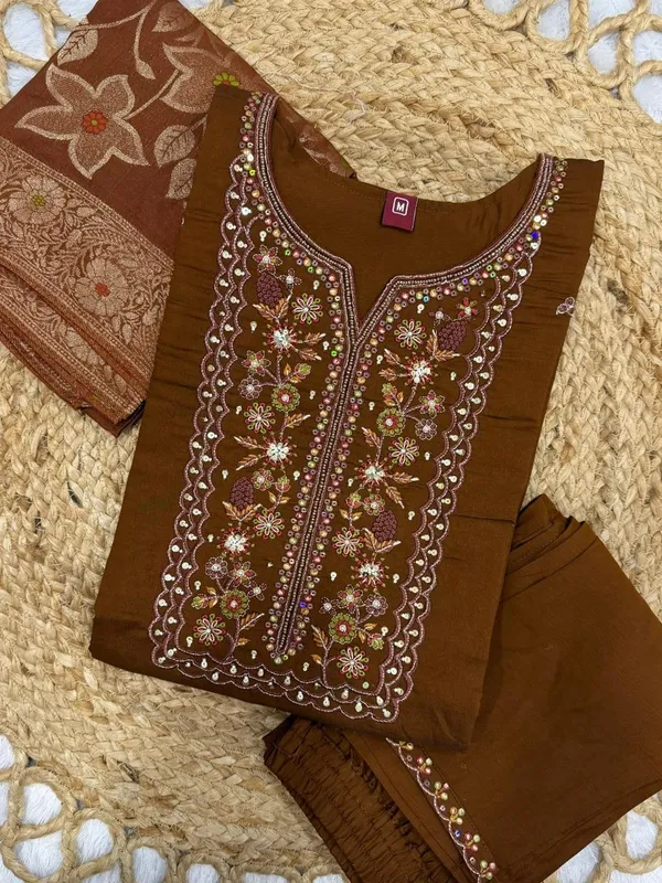 FIROZI_Viscose_Mango_Silk_Kurti_Pant_Set_with_Jacquard_Dupatta