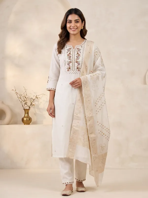 White_Viscose_Mango_Silk_Kurti_Pant_Set_with_Jacquard_Dupatta