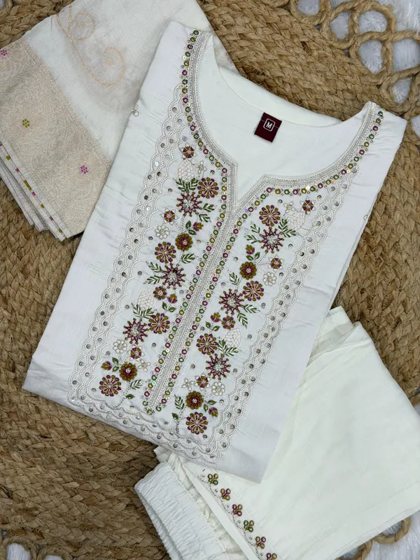 White_Viscose_Mango_Silk_Kurti_Pant_Set_with_Jacquard_Dupatta