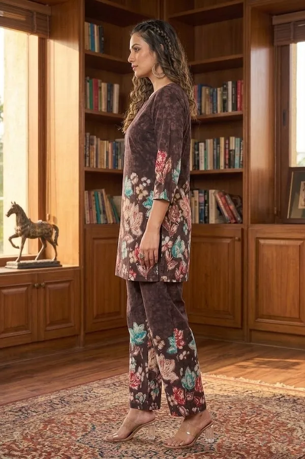 Women's_Dark_Brown_Floral_Printed_Co-ord_Set