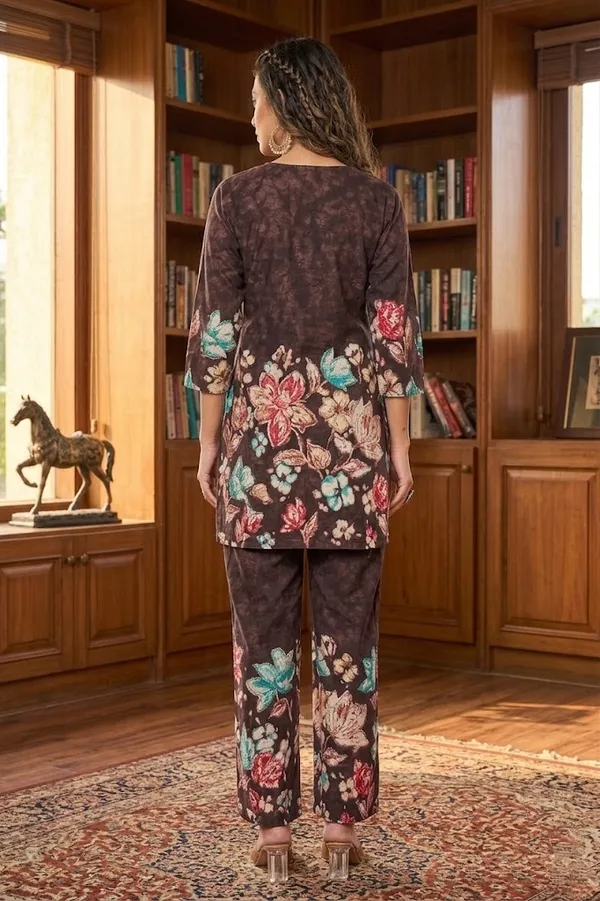 Women's_Dark_Brown_Floral_Printed_Co-ord_Set