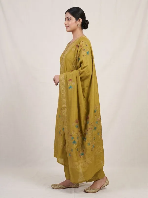 Embroidered_Mustard_Mango_Silk_Kurti,_Plazo_&_Dupatta_Set