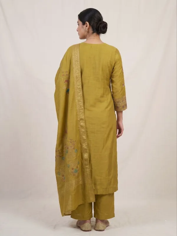 Embroidered_Mustard_Mango_Silk_Kurti,_Plazo_&_Dupatta_Set