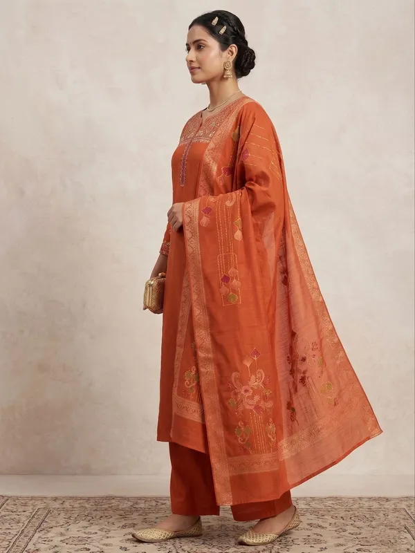 Embroidered_Orange_Mango_Silk_Kurti,_Plazo_&_Dupatta_Set