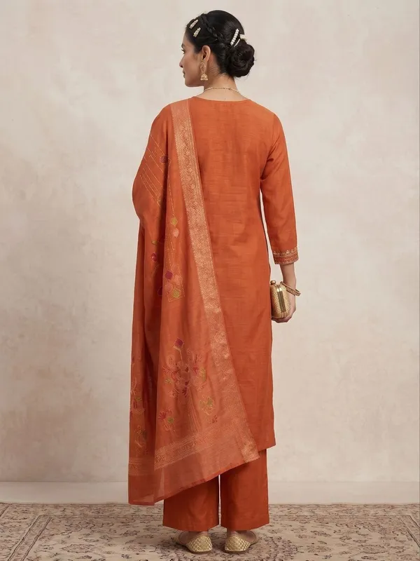 Embroidered_Orange_Mango_Silk_Kurti,_Plazo_&_Dupatta_Set