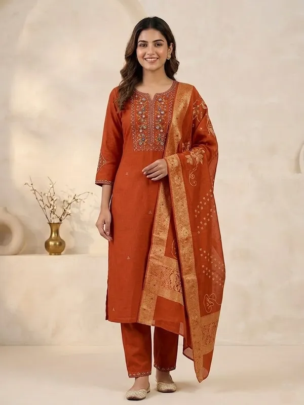 Orange_Viscose_Mango_Silk_Kurti_Pant_Set_with_Jacquard_Dupatta