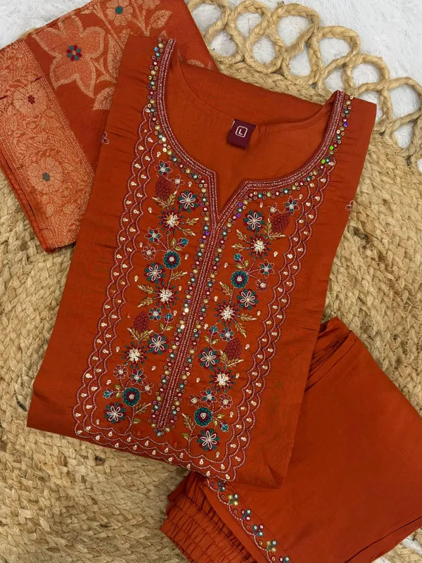 Orange_Viscose_Mango_Silk_Kurti_Pant_Set_with_Jacquard_Dupatta