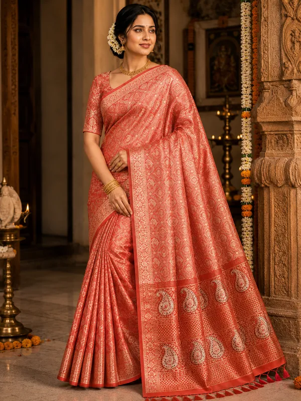 Turquoise_Silk_Paisley_Print_Traditional_South_Saree