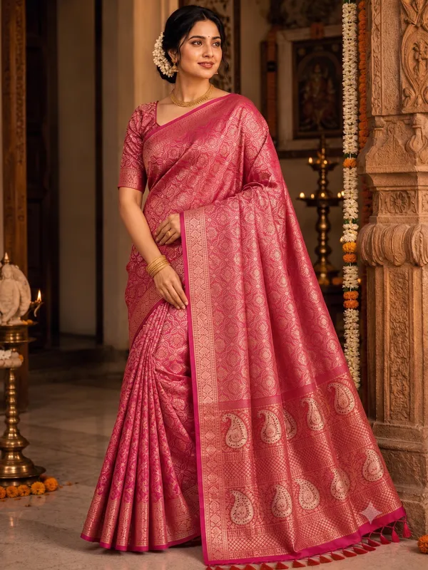 Turquoise_Silk_Paisley_Print_Traditional_South_Saree