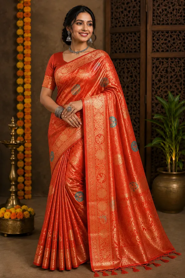 Orange_Silk_Traditional_With_Golden_Zari_Border_(South_Silk_Saree)