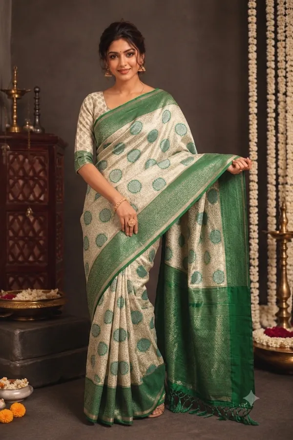 Peach_And_Maroon_Paisley_Print_Saree_With_Border