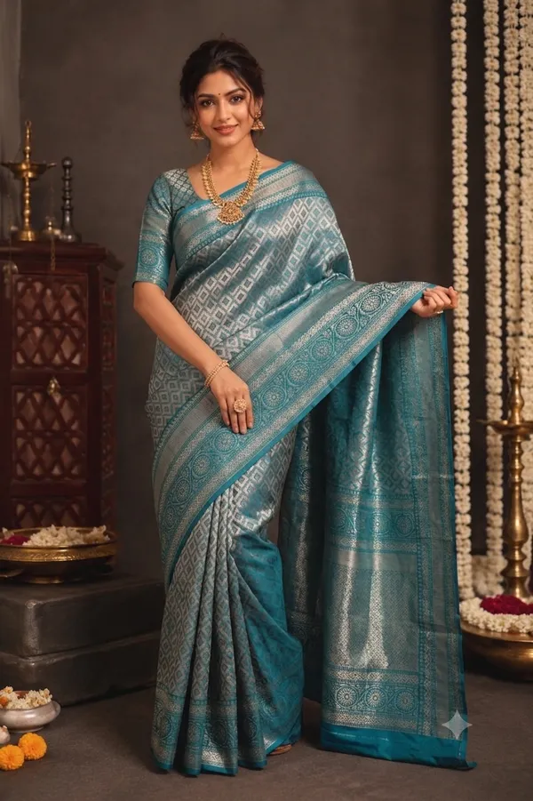 Peach_And_Maroon_Paisley_Print_Saree_With_Border