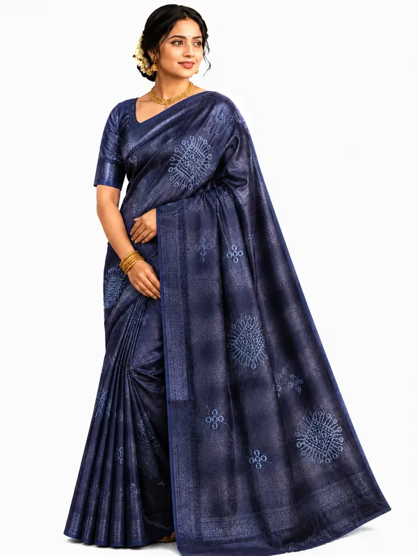 Navy_Blue_Tie-Dye_Embroidered_And_Net_Stylish_Saree